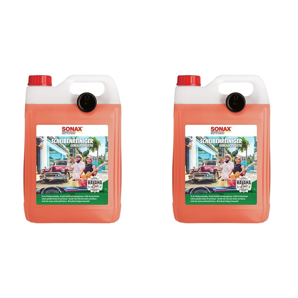 SONAX ScheibenReiniger gebrauchsfertig Havana Love (5 Liter) für die Scheiben- und Scheinwerferwaschanlage im Sommer | Art-Nr. 03935000 (Packung mit 2) von SONAX