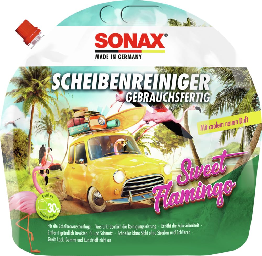 SONAX ScheibenReiniger gebrauchsfertig Sweet Flamingo (3 Liter) verstärkt die Reinigungsleistung und erhöht die Fahrsicherheit | Art-Nr. 03944410 von SONAX