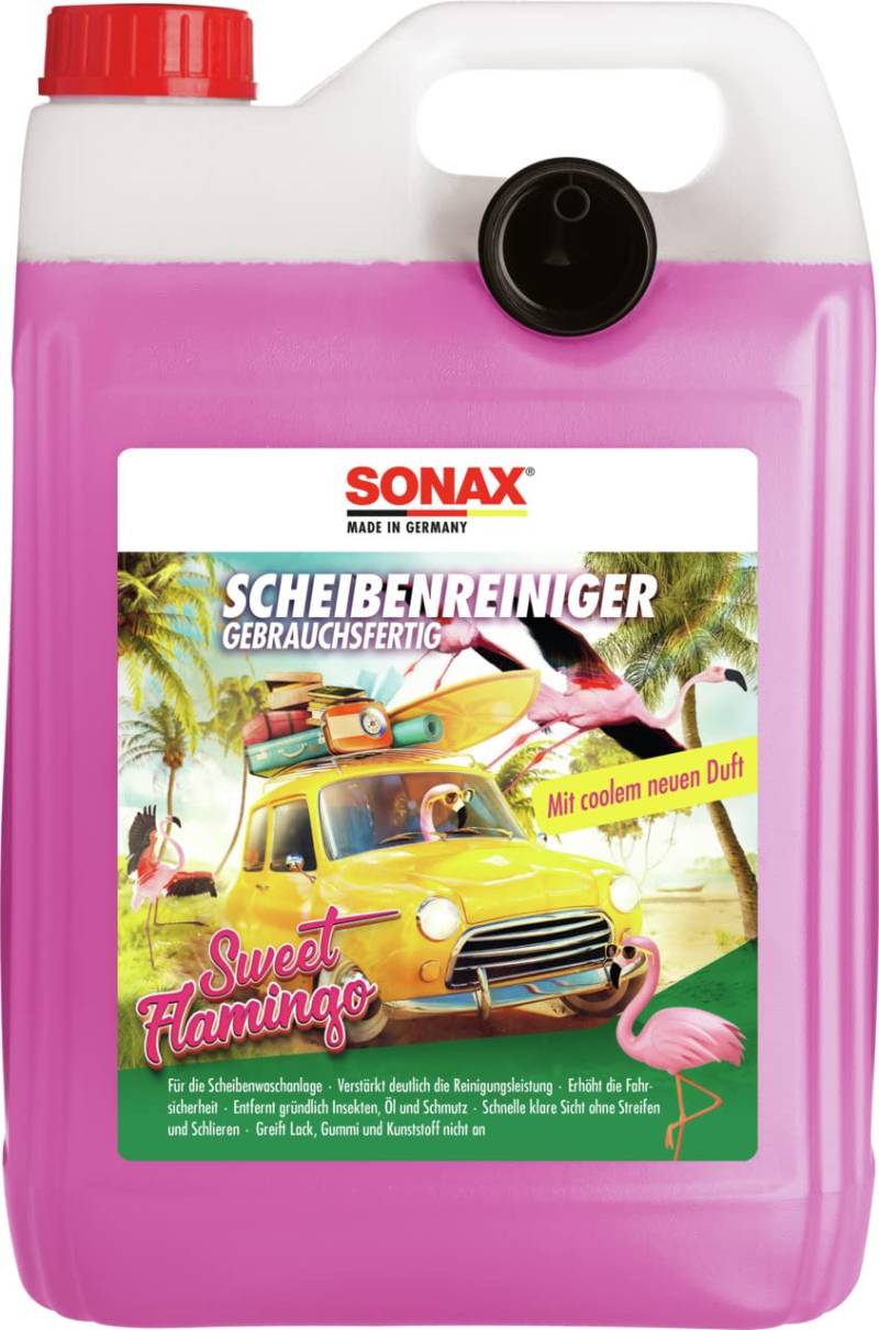 SONAX ScheibenReiniger gebrauchsfertig Sweet Flamingo (5 Liter) verstärkt die Reinigungsleistung und erhöht die Fahrsicherheit | Art-Nr. 03945000 von SONAX