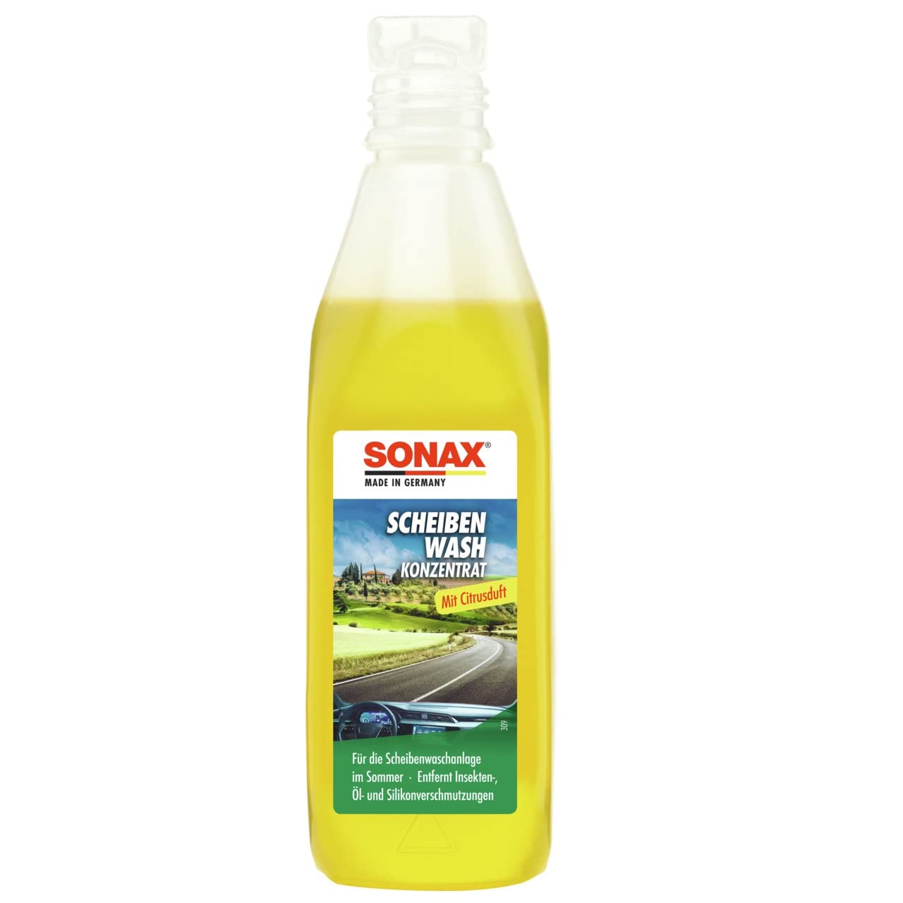 SONAX ScheibenWash Konzentrat mit Citrusduft (250 ml) Reinigungskonzentrat für die Scheiben- und Scheinwerferwaschanlage im Sommer | Art-Nr. 02602000 von SONAX