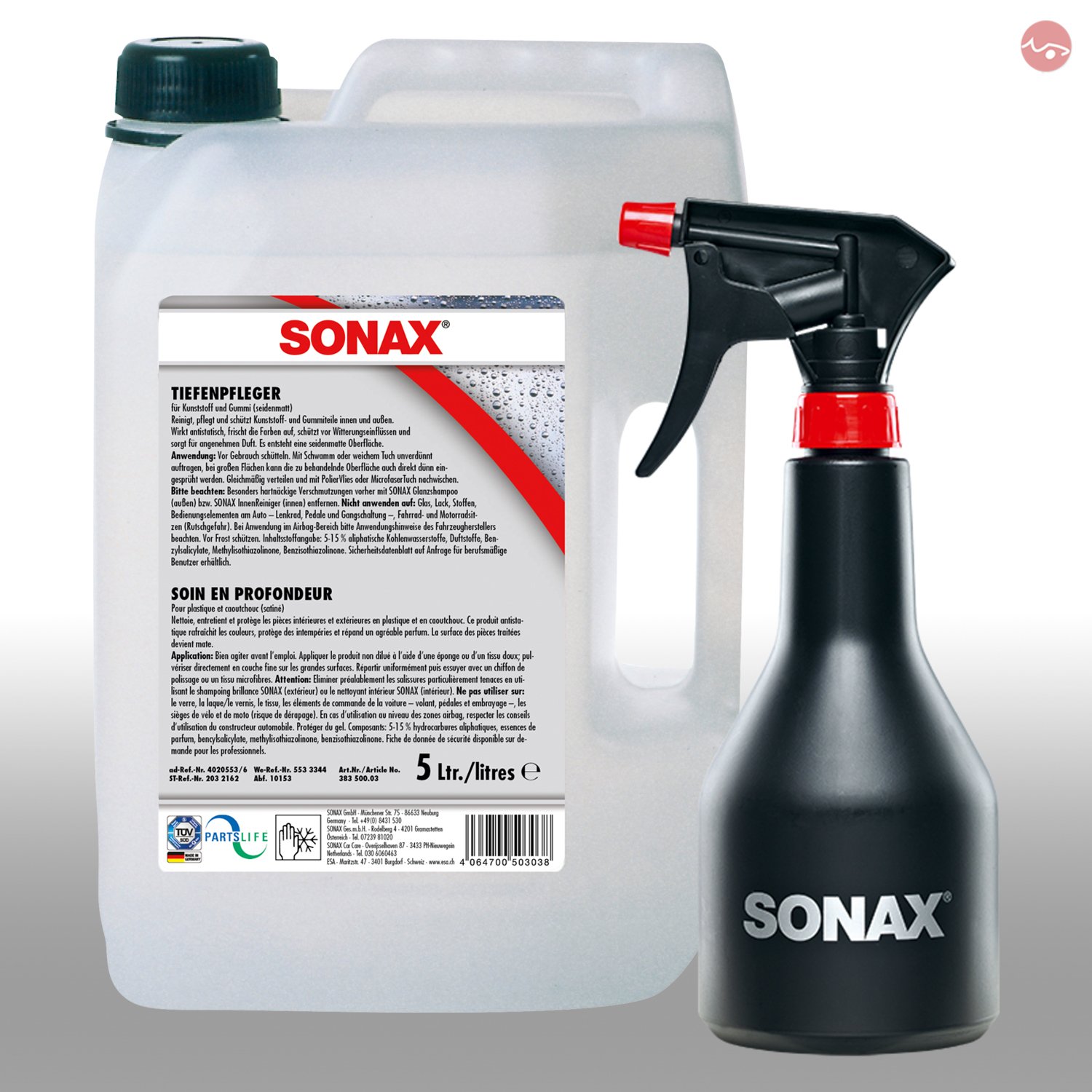 SONAX TiefenPfleger Seidenmatt 5 L 03835000 + GRATIS Sprühflasche 04997000 von SONAX