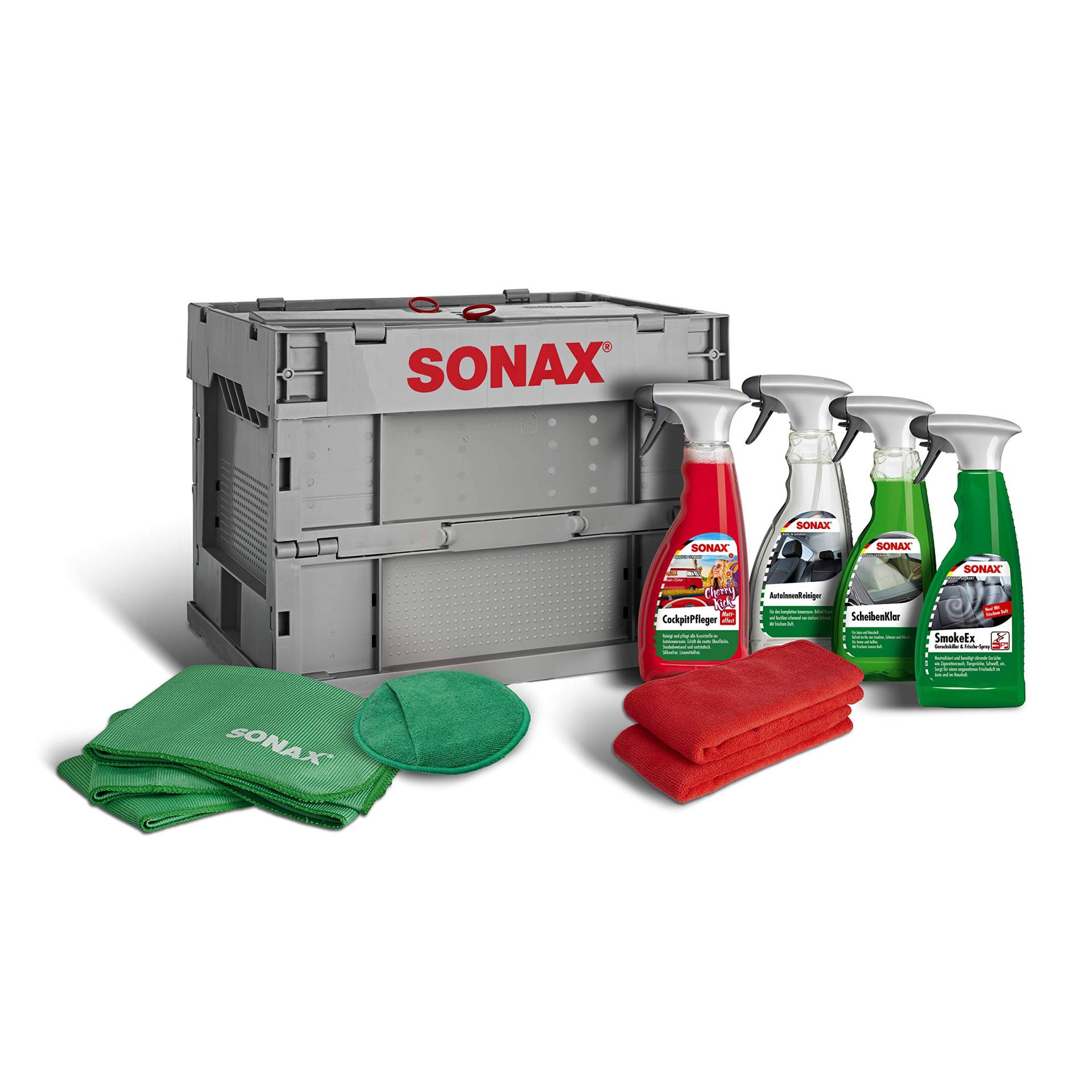 SONAX TruckerBox-Paket: Innenraumpflegebox (7-teilig) hochwertige Produkte + Zubehör für die Reinigung und Pflege im Innenraum, ideal für unterwegs | Art-Nr. 07685410 von SONAX