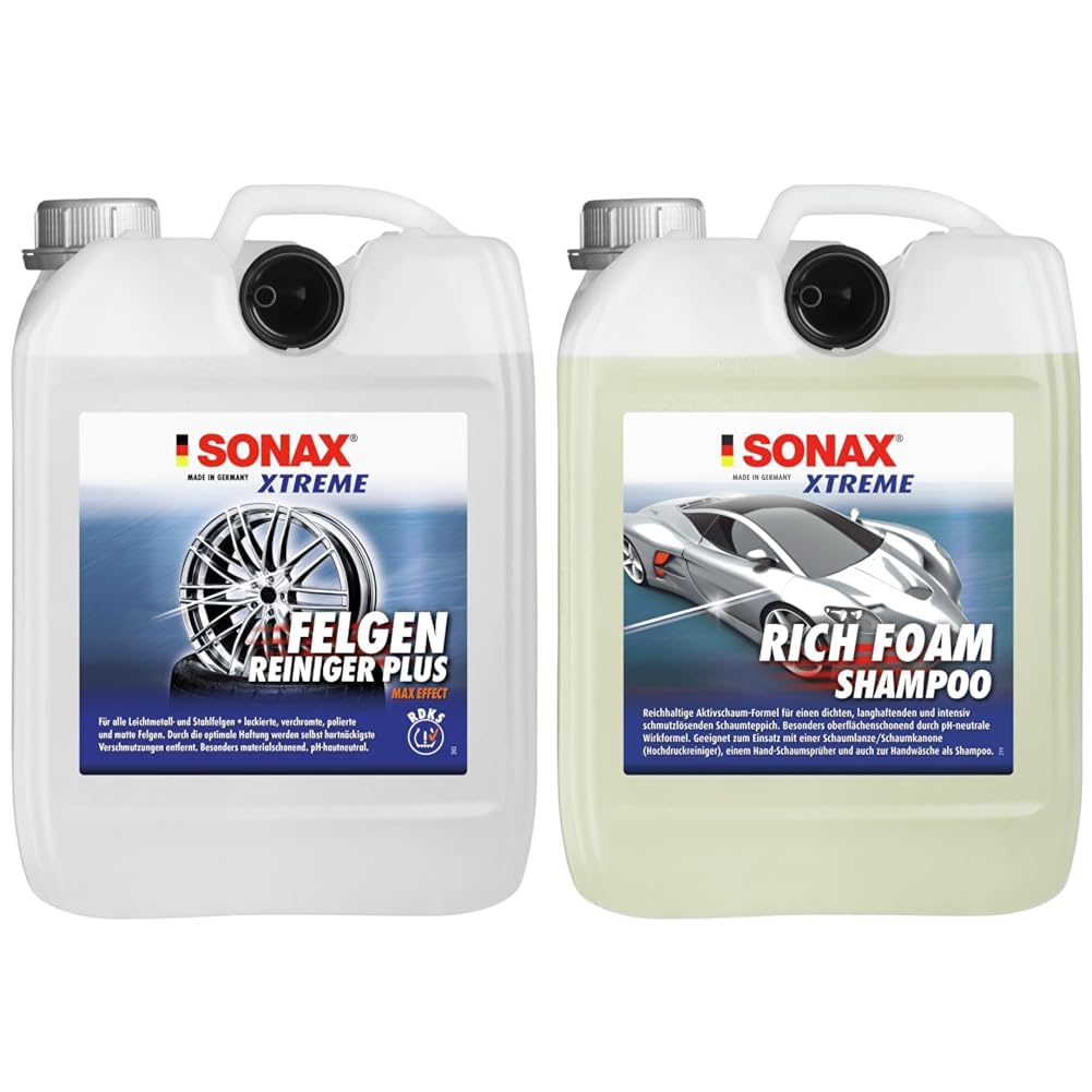 SONAX XTREME Felgenreiniger PLUS (5 Liter) effiziente Reinigung & XTREME RichFoam Shampoo (5 Liter) von SONAX