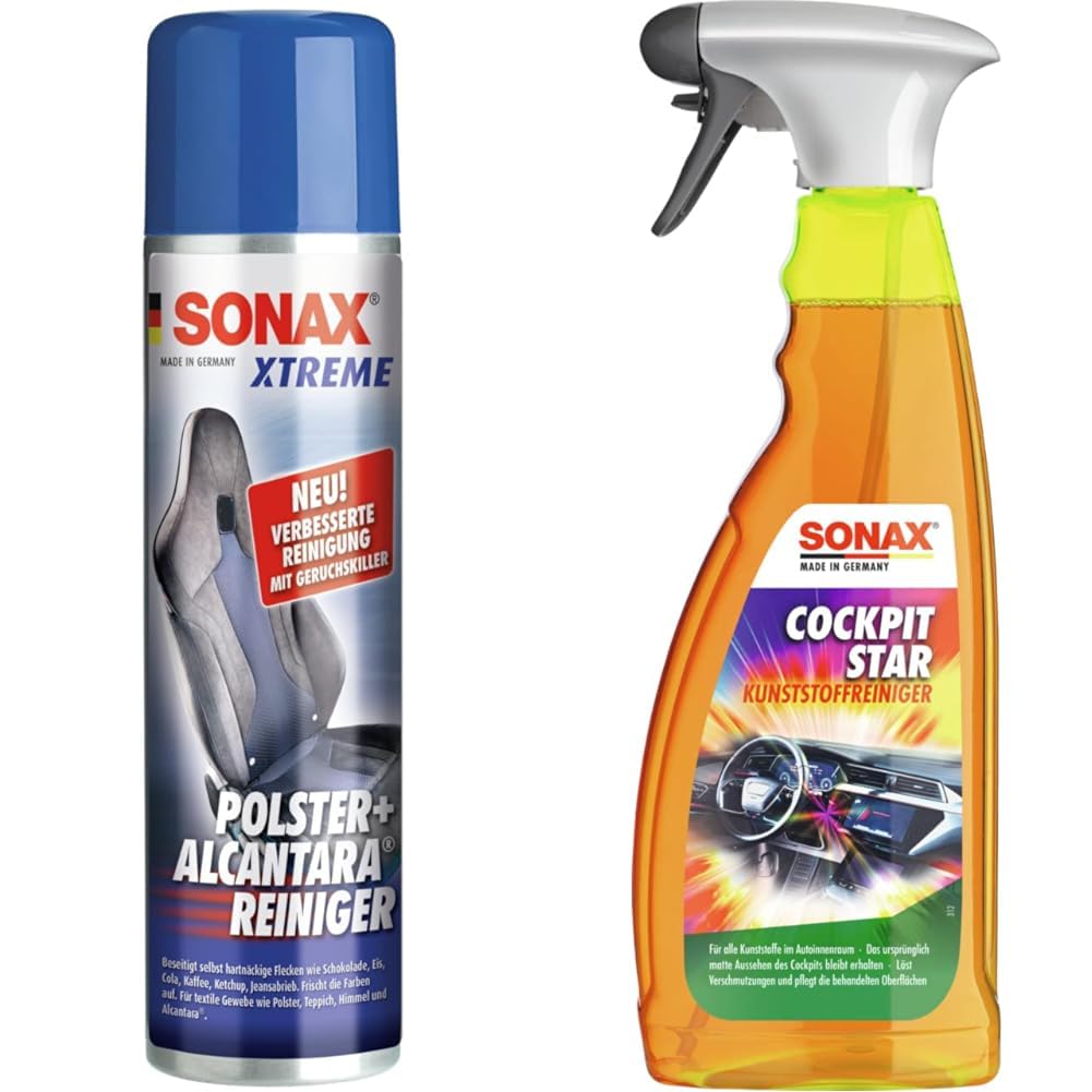 SONAX XTREME Polster+AlcantaraReiniger (400 ml) & CockpitStar (750 ml) Cockpitreiniger reinigt und pflegt alle Kunststoffteile im Auto, antistatisch und staubabweisend/Art-Nr. 02494000 von SONAX