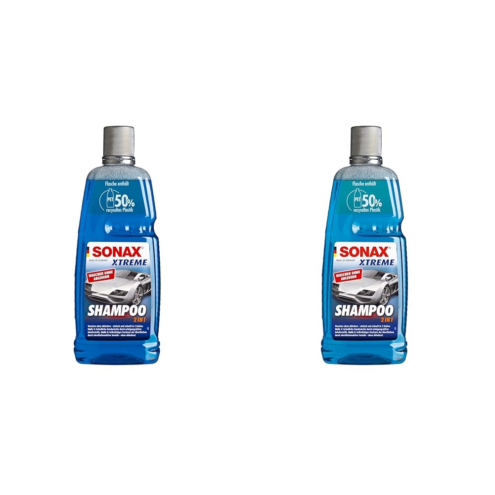 SONAX XTREME Shampoo 2 in 1 (1 Liter) Autoshampoo Konzentrat ohne Abledern zur Reinigung lackierter Oberflächen, Metall, Glas, Kunststoff & Gummi | Hellblau | Art-Nr. 02153000 (Packung mit 2) von SONAX