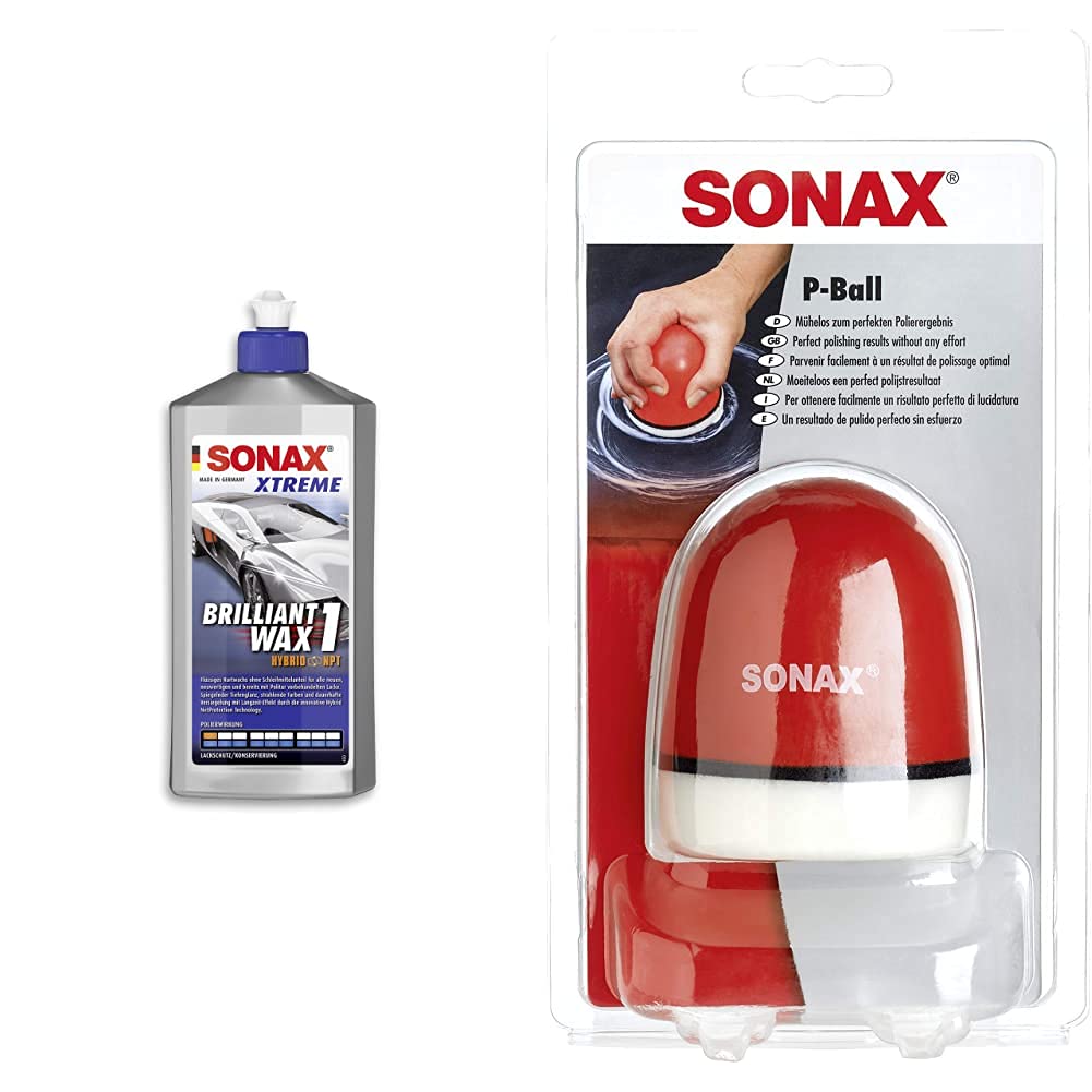 SONAX XTREME BrilliantWax 1 Hybrid NPT (500 ml) flüssiges Hartwachs ohne Schleifmittelanteil | Art-Nr. 02012000 & P-Ball (1 Stück) mühelos und schnell zum perfekten Polierergebnis | Art-Nr. 04173410 von SONAX