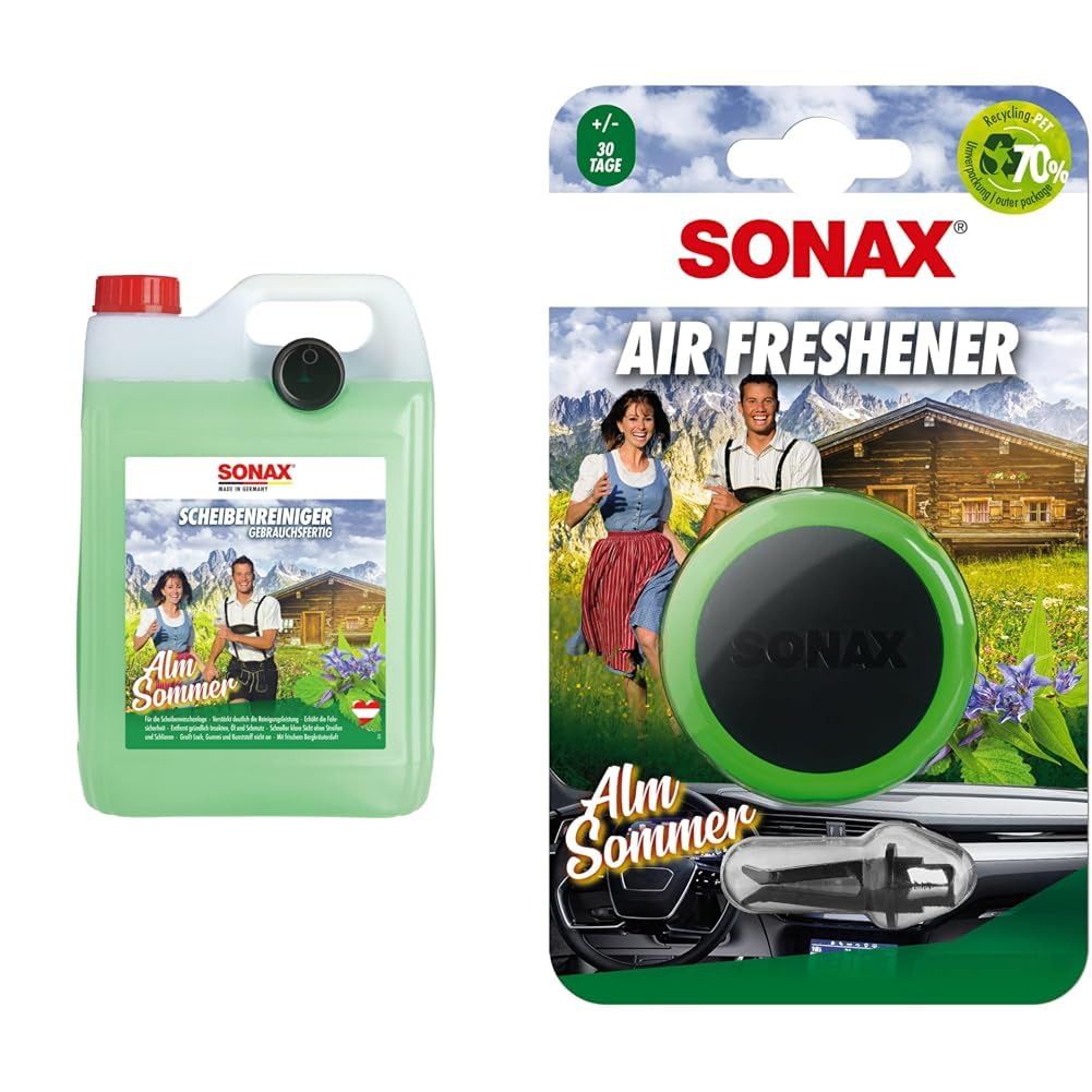 ScheibenReiniger gebrauchsfertig AlmSommer (5 Liter) + Air Freshener AlmSommer (1 Stück) von SONAX