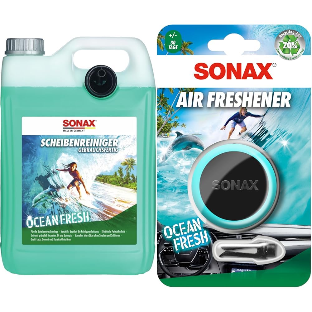 ScheibenReiniger gebrauchsfertig Ocean-fresh (5 Liter) + Air Freshener Ocean-fresh (1 Stück) von SONAX