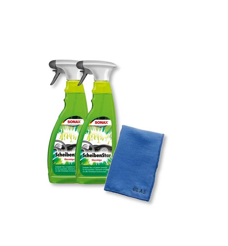 Sonax 1.5 L ScheibenStar kraftvoller Reiniger inkl. Glastuch, 3-teiliges ScheibenReinigungs Set von SONAX