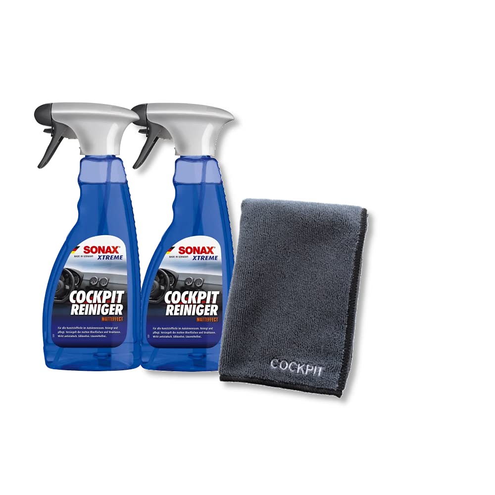 Sonax | 1L CockpitReiniger + Cockpittuch | Reinigung und Pflege für alle Kunststoffoberflächen im Autoinnenraum von SONAX