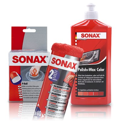 Sonax 1x 500ml Polish & Wax rot+ P-Ball+ 2x MicroTücher von SONAX