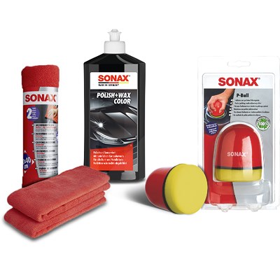 Sonax 1x 500ml Polish & Wax schwarz+ P-Ball+ 2x Tücher von SONAX