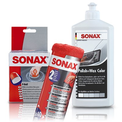 Sonax 1x 500ml Polish & Wax weiß+ P-Ball+ 2x MicroTücher von SONAX