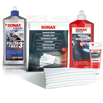 Sonax 1x 75ml SchleifPaste+Vlies+LackReiniger+Polish&Wax von SONAX