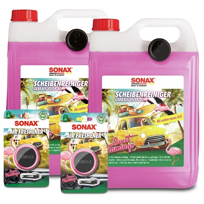Sonax 2x 5 L ScheibenReiniger + 2x Lufterfrischer Sweet Flamingo von SONAX