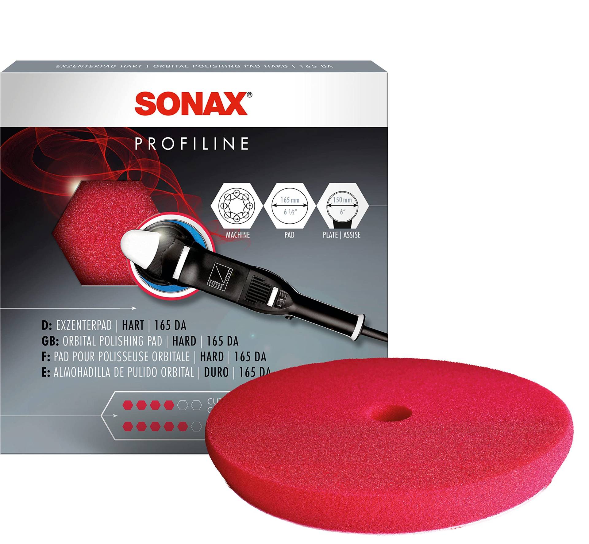 SONAX ExzenterPad hart 165 DA (1 Stück) Verwendung im ersten Arbeitsschritt mit Schleifpolitur zur Kratzerentfernung | Art-Nr. 04934410 von SONAX
