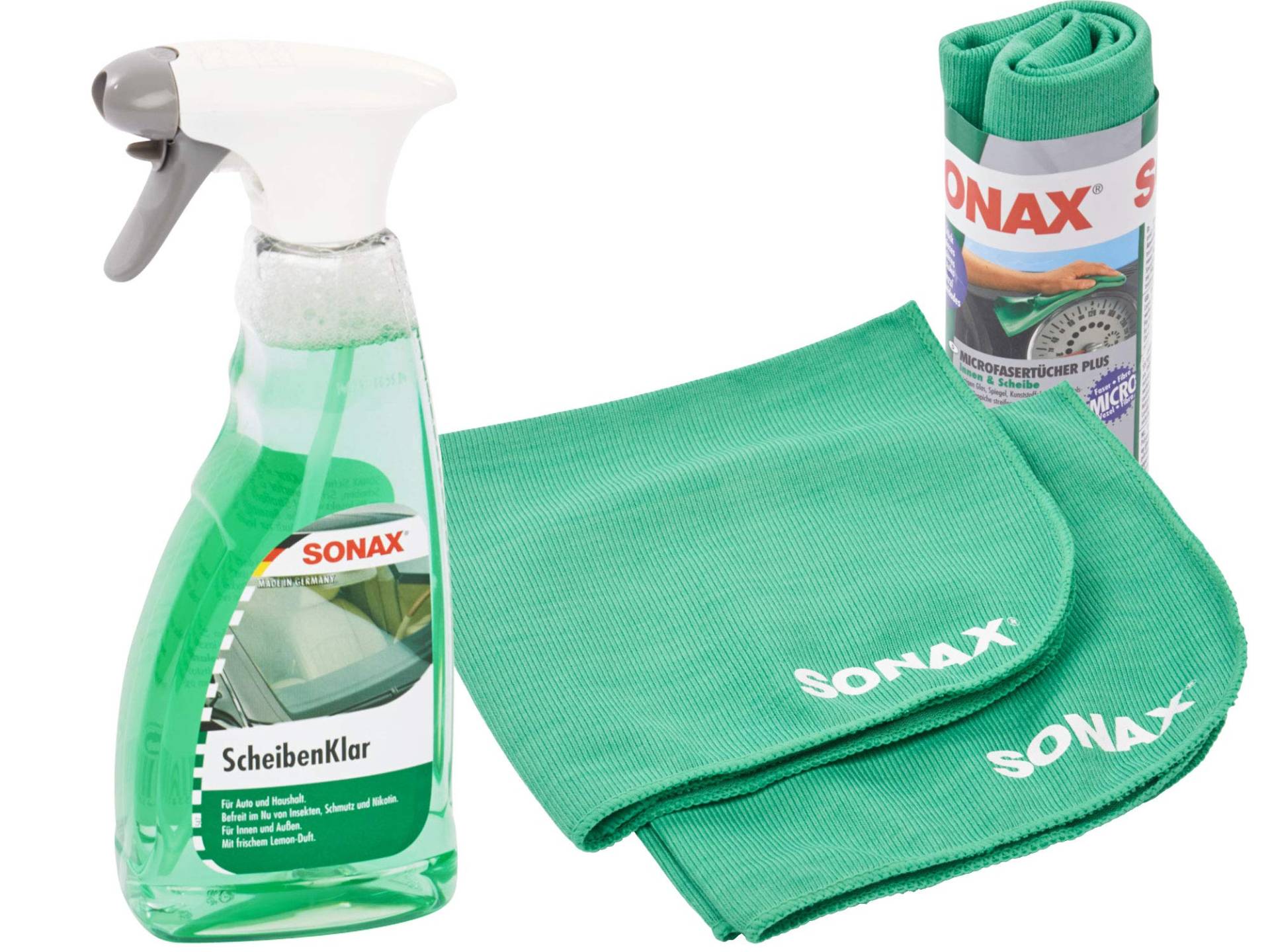 Sonax Scheibenklar - Glasreiniger, 500ml + Sonax Microfasertücher Plus Innen und Scheibe, 40x40cm, 2Stk, SET Sonax Scheibenklar - Glasreiniger, 500ml + Sonax Microfasertücher Plus Innen und Scheibe, 40x40cm, 2Stk, SET von Rondell
