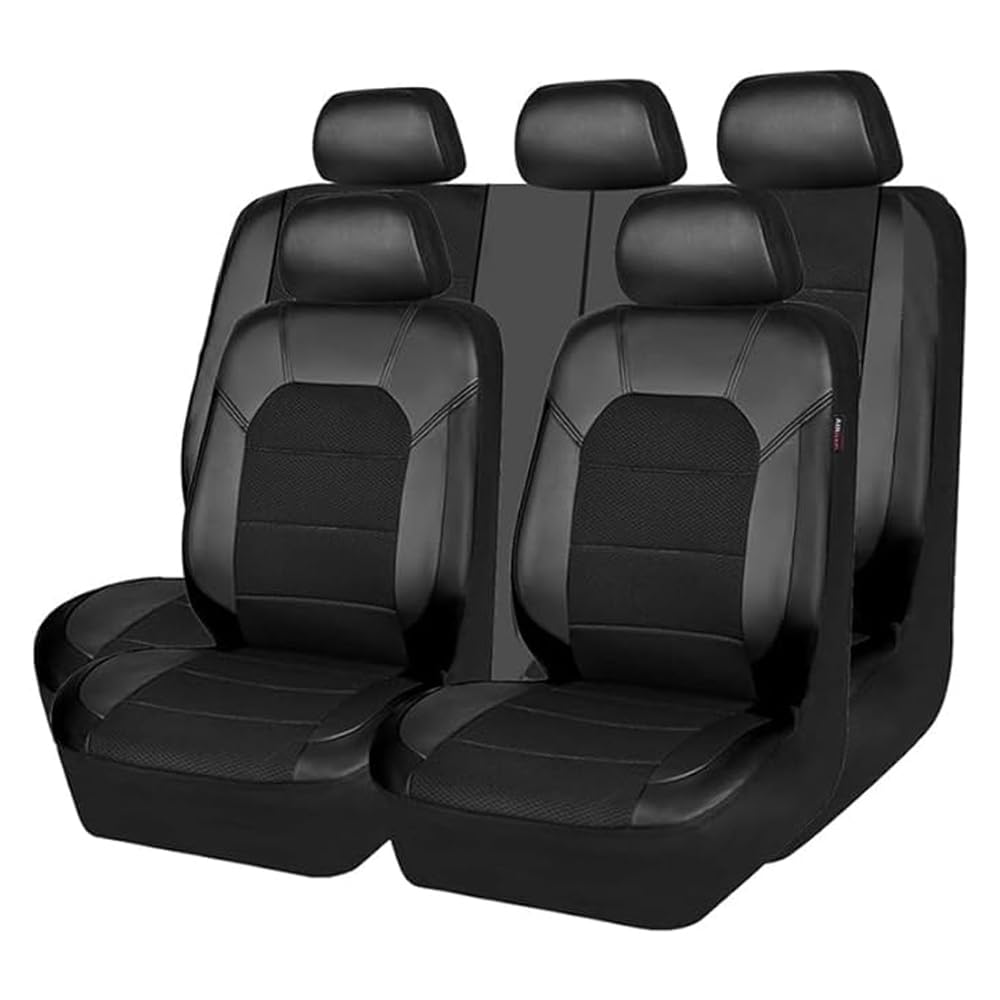 9 stück Leder Autositzbezüge Sets für BMW E46 E90 3 Series E21 E30 E36 E91 E92 E93 3 Touring, 9 pcs Auto Sitzbezüge Set Anti-Rutsch Sitzschoner 5 Sitzplätze,Black von SORAD