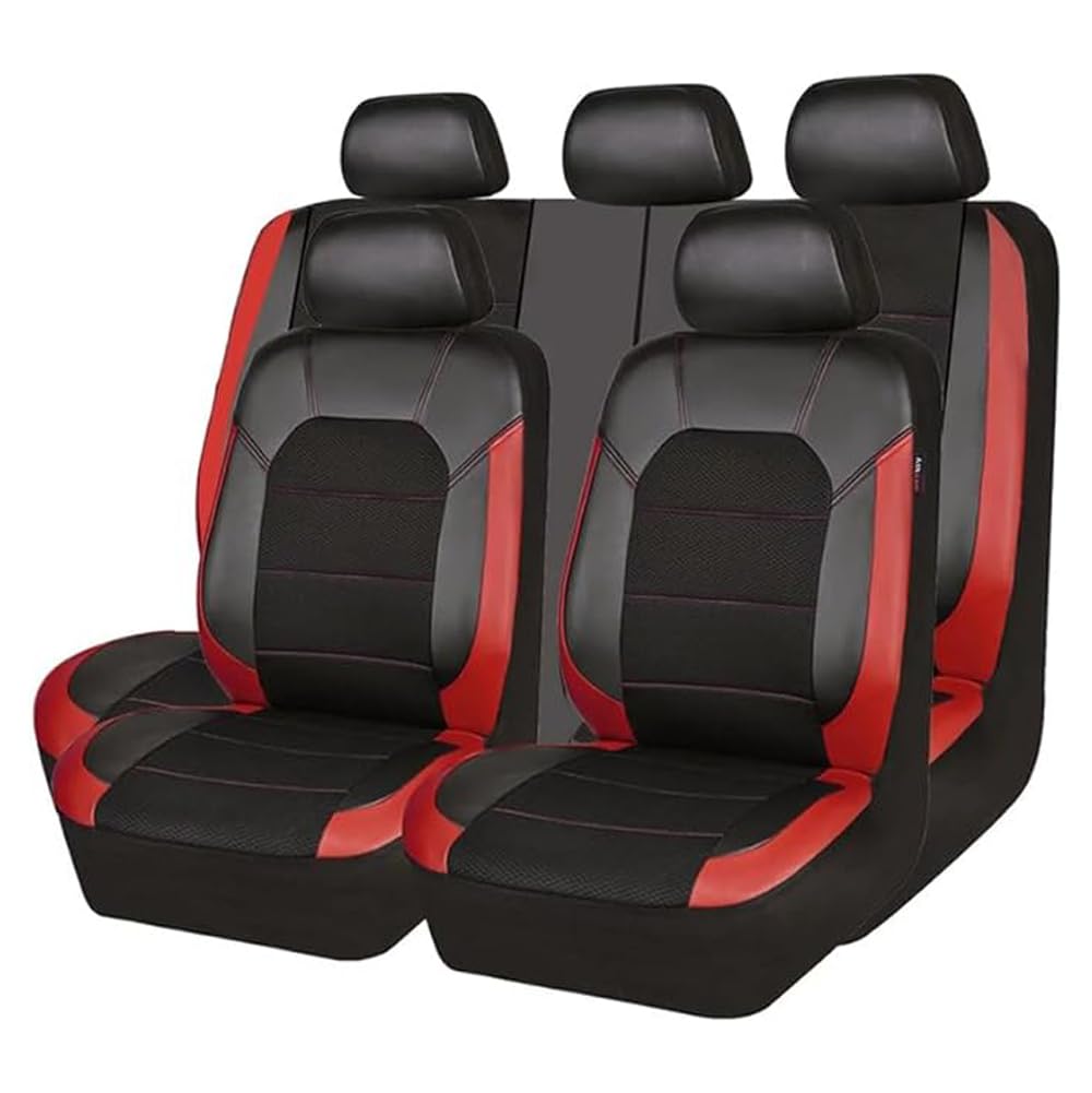 9 stück Leder Autositzbezüge Sets für Hyundai Santa FE/Santa-FE Hybrid/Santa-FE PHEV Hybrid 2018-2023, 9 pcs Auto Sitzbezüge Set Anti-Rutsch Sitzschoner 5 Sitzplätze,Red von SORAD
