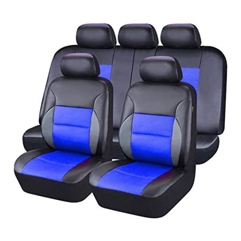 SORAD 9 stück Leder Autositzbezüge Sets für Subaru XV 2018-2022, 9 pcs Auto Sitzbezüge Set Anti-Rutsch Sitzschoner 5 Sitzplätze,Blue von SORAD