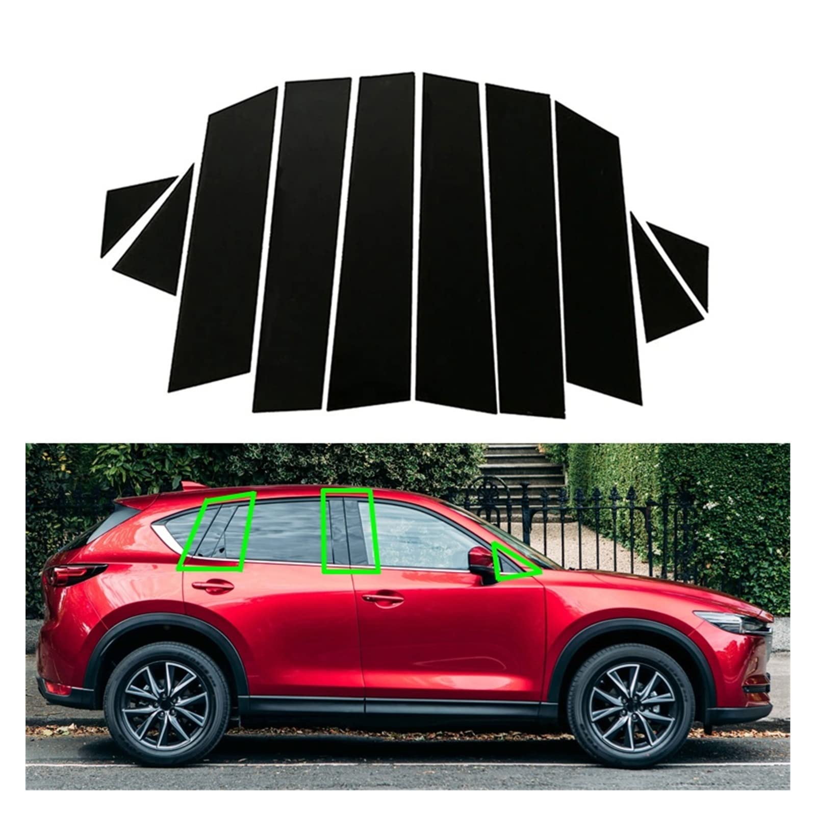 SORTZ 10 Stück Auto glänzend schwarz Säulenpfosten Türfensterverkleidung Aufkleber Abdeckung kompatibel mit Mazda CX-5 Cx5 2017 2018 2019 2020 2021 2022 von SORTZ