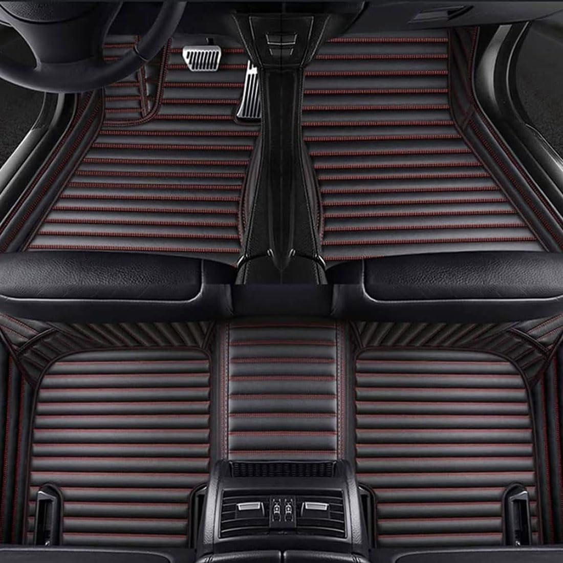 Leder Auto Fußmatten für Hyundai Santa Fe 7-Seat 2013-2018(LHD), Autoteppich All-Inclusive-Stil Fussmatten Vorne Hinten Bodenmatte Schützen Zubehör,G/Black-red von SOUTES