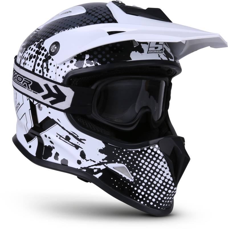 SOXON® SKC-33 Set „Fusion White“ · Kinder Cross-Helm · Motorrad-Helm MX Cross-Helm MTB BMX Cross-Bike Downhill Off-Road Sport · ECE 22.05 Schnellverschluss SlimShell Tasche XXS (49-50cm) von SOXON