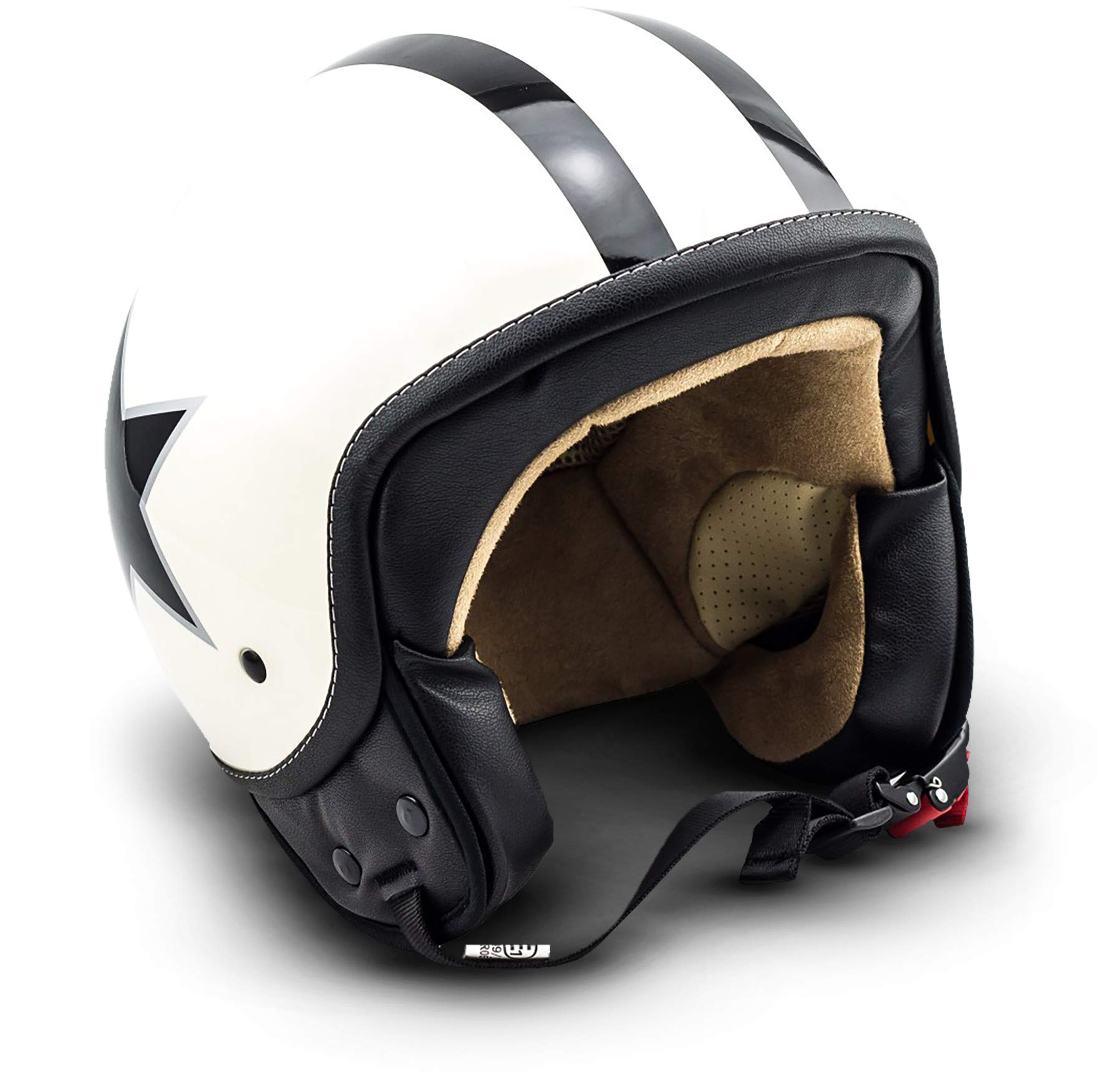 Soxon® SP-301 Star „Creme“ · Jet-Helm · Motorrad-Helm Roller-Helm Scooter-Helm Moped Mofa-Helm Chopper Retro Vespa Vintage Pilot Biker Helmet Brille · ECE 22.05 Schnellverschluss Tasche L (59-60cm) von Soxon