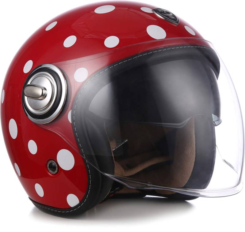 Soxon® SP-888 „Bubble“ · Jet-Helm · Motorrad-Helm Roller-Helm Scooter-Helm Moped Mofa-Helm Chopper Retro Vespa Vintage Pilot · ECE 22.05 Sonnenvisier Schnellverschluss SlimShell Tasche S (55-56cm) von Soxon