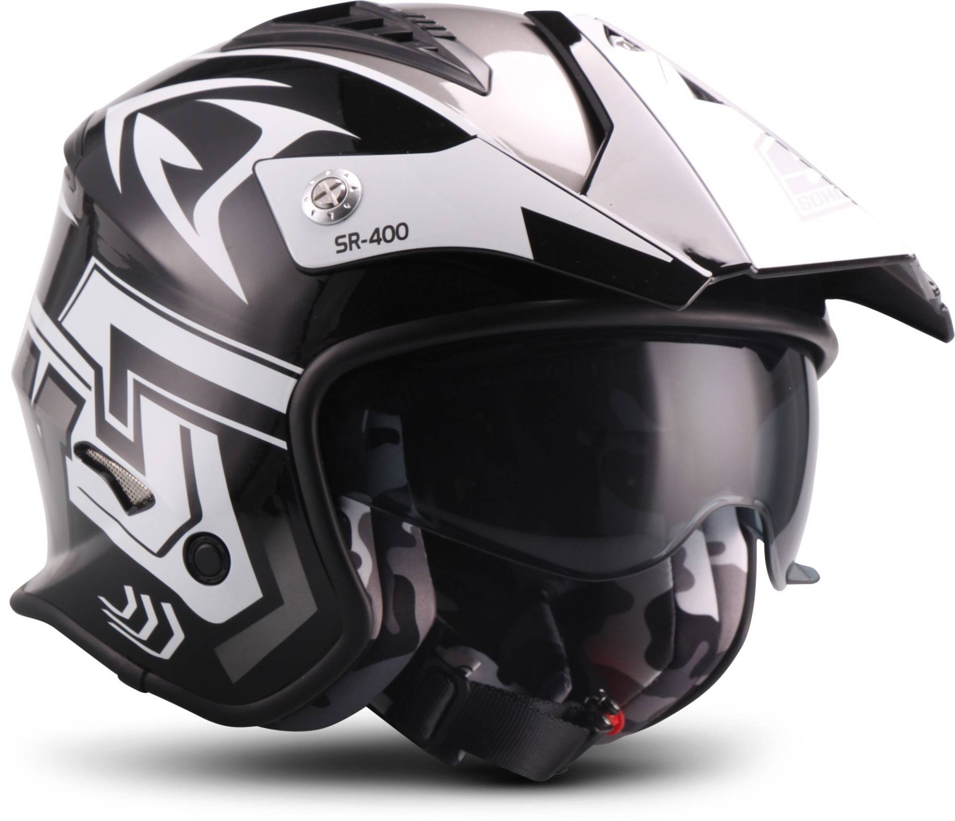 SOXON® SR-400 Storm „Titan“ · Jet-Helm · Motorrad-Helm Roller-Helm Scooter-Helm Moped Mofa-Helm Chopper Retro Vespa Vintage · ECE 22.05 Sonnenvisier Schnellverschluss Tasche XS (53-54cm) von SOXON
