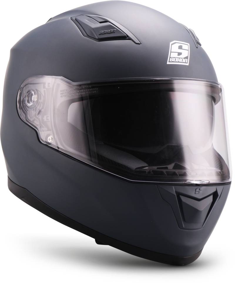 SOXON® ST-1000 Mono „Navy“ · Integral-Helm · Full-Face Motorrad-Helm Roller-Helm Scooter-Helm Cruiser Sturz-Helm Sport Urban · ECE 22.05 Sonnenvisier Schnellverschluss Tasche XL (61-62cm) von SOXON