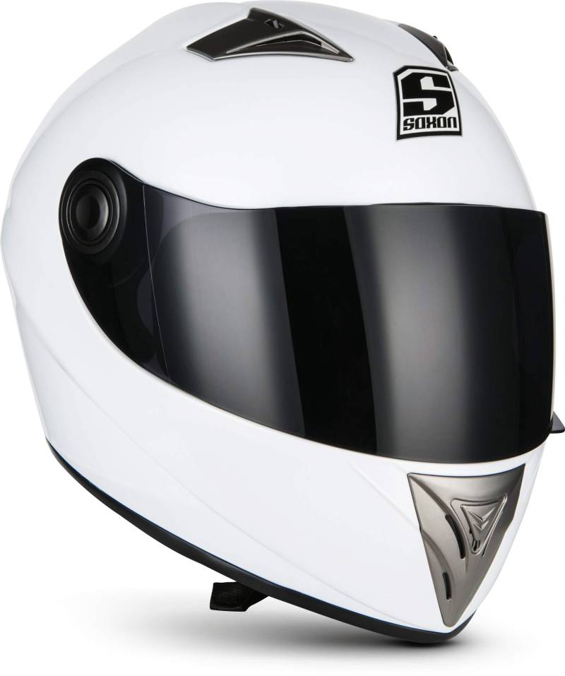 Soxon® ST-550 „Snow“ · Integral-Helm · Full-Face Motorrad-Helm Roller-Helm Scooter-Helm Cruiser Sturz-Helm StreetFighter-Helm Sport Urban MTB · ECE 22.05 Visier Schnellverschluss Tasche XS (53-54cm) von Soxon