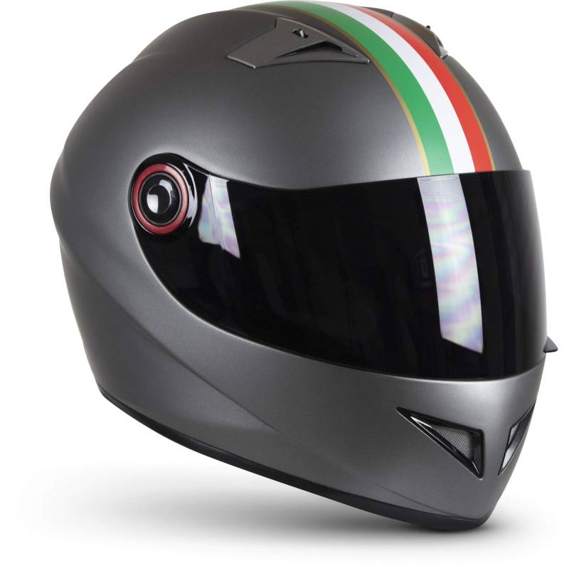 Soxon® ST-666 „Imola Titan“ · Integral-Helm · Full-Face Motorrad-Helm Roller-Helm Scooter-Helm Cruiser Sturz-Helm StreetFighter-Helm · ECE 22.05 Visier Schnellverschluss Tasche M (57-58cm) von Soxon