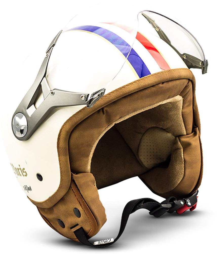 Soxon® SP-325 „Paris“ · Jet-Helm · Motorrad-Helm Roller-Helm Scooter-Helm Moped Mofa-Helm Chopper Retro Vespa Vintage Pilot Biker Helmet Brille · ECE 22.05 Visier Schnellverschluss Tasche XL (61-62cm) von Soxon