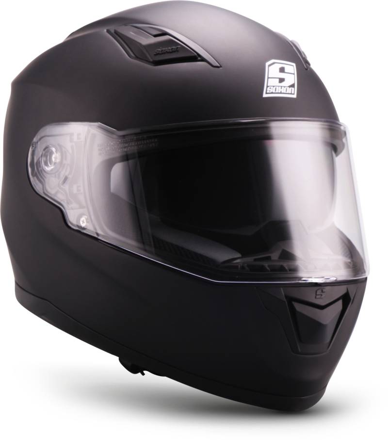 Soxon® ST-1000 Mono „Black“ · Integral-Helm · Full-Face Motorrad-Helm Roller-Helm Scooter-Helm Cruiser Sturz-Helm Sport Urban · ECE 22.05 Sonnenvisier Schnellverschluss Tasche XXL (63-64cm) von Soxon