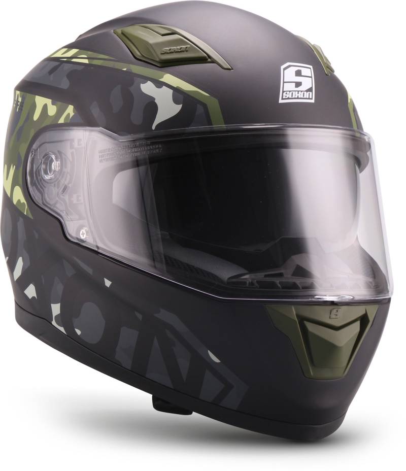 Soxon® ST-1000 Race „Camo“ · Integral-Helm · Full-Face Motorrad-Helm Roller-Helm Scooter-Helm Cruiser Sturz-Helm Sport Urban · ECE 22.05 Sonnenvisier Schnellverschluss Tasche XXL (63-64cm) von Soxon