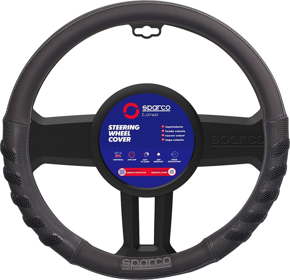 SPARCO S101 - Universal Car Steering Wheel Cover, Black Color. von Sparco