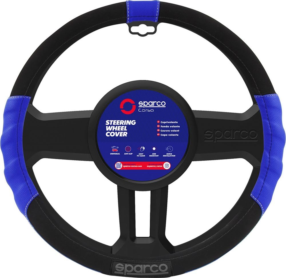 SPARCO SPC1108AZ Universal Steering Wheel Cover L-Sport Color Blue for car, Set of 4 von Sparco