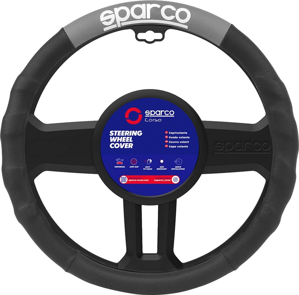 SPARCO SPC1111GR Universal Car Steering Wheel Cover, Black/Light Blue von Sparco