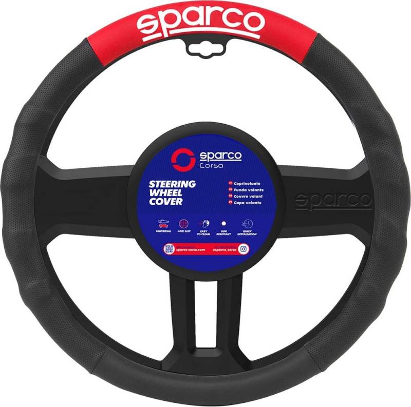 SPARCO SPC1111RS Universal Car Steering Wheel Cover, Black/Red von Sparco