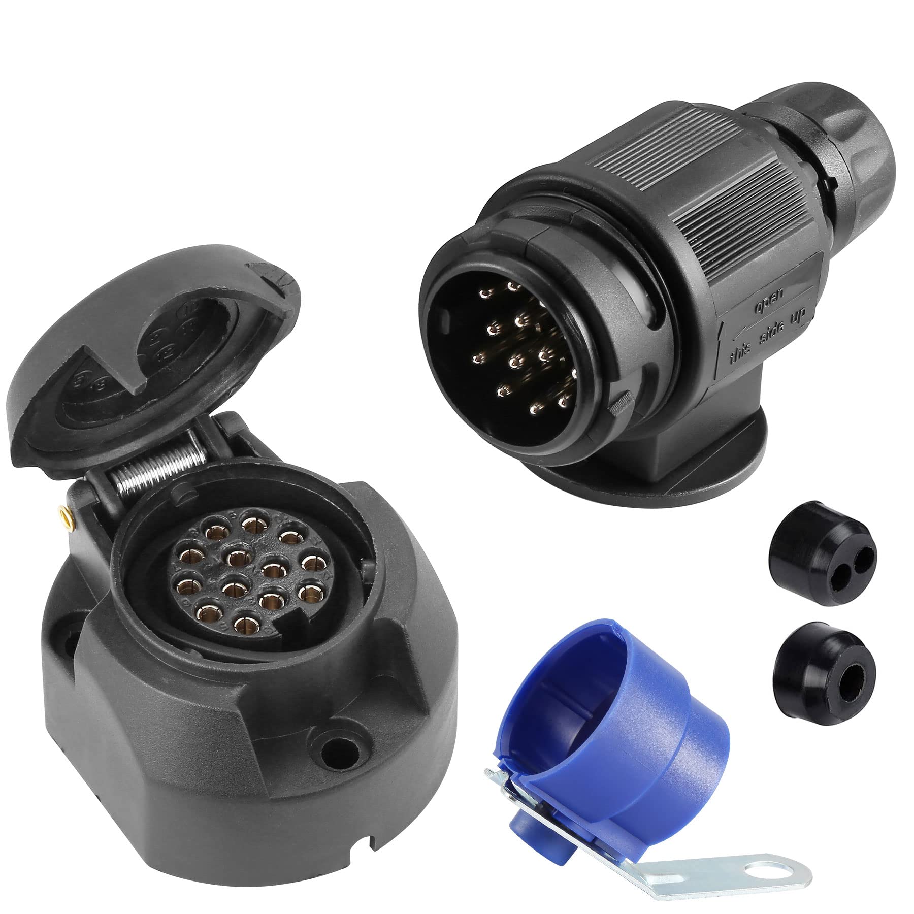 SPARKMOTO 13 Poliger Anhänger Stecker und 13 Polig Anhänger Steckdose Set,mit Blau Anhängerstecker Halter,12V Wasserdicht 13 Poliger Anhänger Stecker Steckdose für PKW KFZ RV Wohnwagen AHK(Klassisch) SPARKMOTO 13 Poliger Anhänger Stecker und 13 Polig Anhänger Steckdose Set,mit Blau Anhängerstecker Halter,12V Wasserdicht 13 Poliger Anhänger Stecker Steckdose für PKW KFZ RV Wohnwagen AHK(Klassisch) von SPARKMOTO