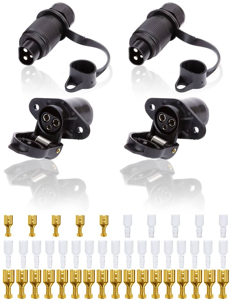 SPARKMOTO 2 Stück 3 Polig Traktor Stecker Steckdose 12V 24V,nach DIN 9680,Wasserdicht Stecker 3 Polig und Steckdose 3 Polig,Für PKW LKW KFZ Traktor Stecker Steckdose,Dreipoliger Stecker 12V(2 Stück) von SPARKMOTO