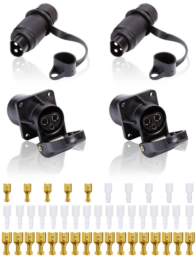 SPARKMOTO 2 Stück Anhänger Stecker 3 polig Anhänger Steckdose 3 polig,Traktor 3 poliger Stecker und 3 polige Traktor Steckdose Wasserdicht Design,Für Anhänger Landmaschinen PKW(2 Stück) von SPARKMOTO