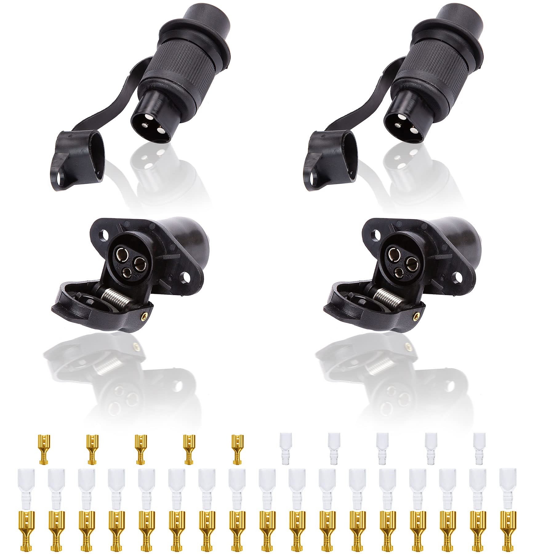 SPARKMOTO 2 Stück x 3 Poliger Stecker Und 2 Stück x 3 Polige Steckdose,12V 24V Traktor Stecker 3 Polig Traktor Steckdose 3 Polig,DIN 9680,Wasserdicht Stecker Steckdose 3 Polig Für Traktor (2 Stück) von SPARKMOTO