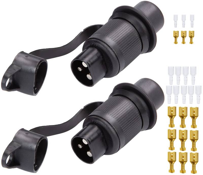 SPARKMOTO 2 Stück x 3 poliger Traktor stecker, 12V 24V Wasserdicht Stecker 3 Polig Für Traktor Anhänger Landmaschinen 3 Polig Stecker,Nach DIN 9680,Mit Installation Flachsteckhülsen und Isolierhülse von SPARKMOTO