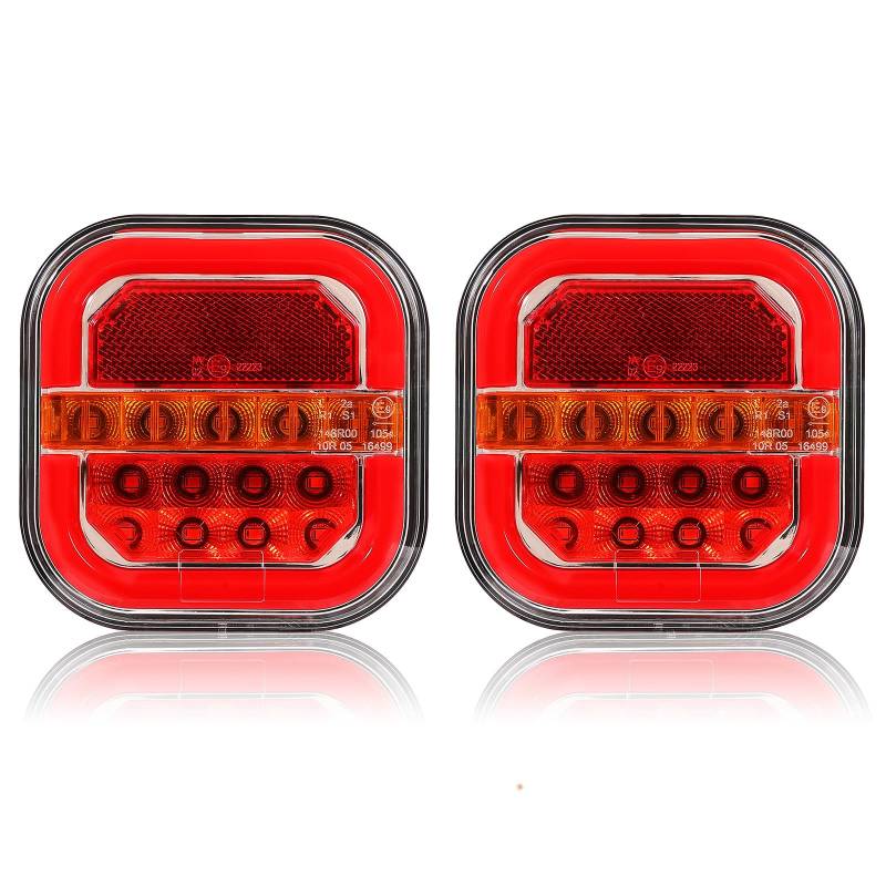 SPARKMOTO 2 x LED Rückleuchten Anhänger Dynamisch, 12V 24V LED Rücklichter Beleuchtung Anhänger,mit Neon Positionslichter,Dynamisch Blinker,Bremslichter,Kennzeichenbeleuchtung,ECE R10 EMC Zulassung von SPARKMOTO