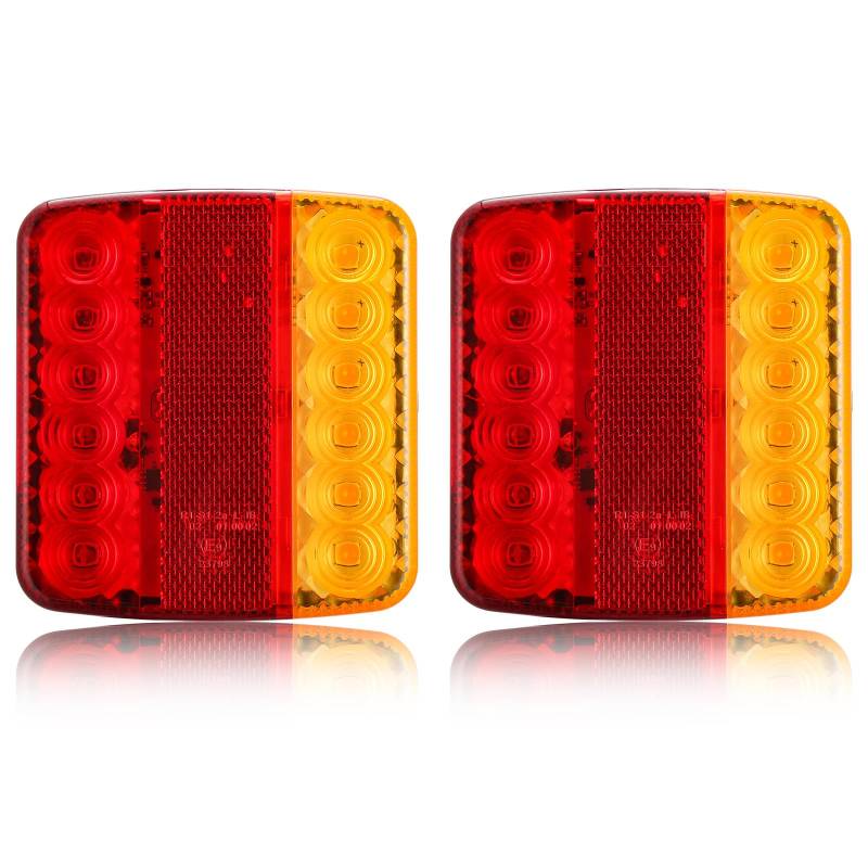 SPARKMOTO 2 x LED Rückleuchten PKW Anhänger Wasserdicht, 12V 24V Universelle Rücklicht Anhängerbeleuchtung mit Kennzeichenbeleuchtung Blinker Bremslichter Positionslichter Reflektor,ECE EMC Zulassung von SPARKMOTO