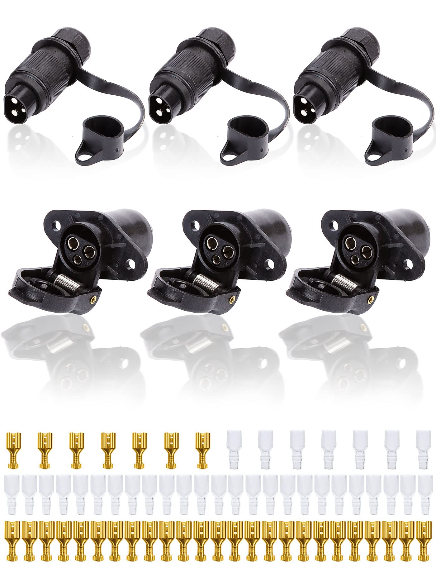 SPARKMOTO 3 Stück 3 Polig Traktor Stecker Steckdose 12V 24V,nach DIN 9680,Wasserdicht Stecker 3 Polig und Steckdose 3 Polig,Für PKW LKW KFZ Traktor Stecker Steckdose,Dreipoliger Stecker 12V(3 Stück) von SPARKMOTO