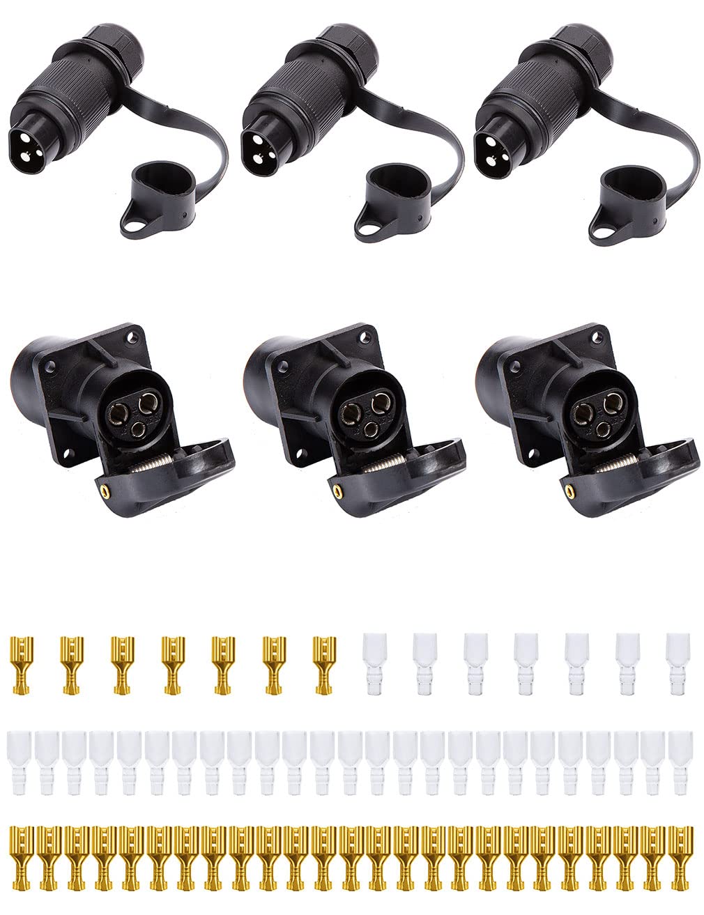 SPARKMOTO 3 Stück Anhänger Stecker 3 polig Anhänger Steckdose 3 polig,Traktor 3 poliger Stecker und 3 polige Traktor Steckdose Wasserdicht Design,Für Anhänger Landmaschinen PKW(3 Stück) von SPARKMOTO