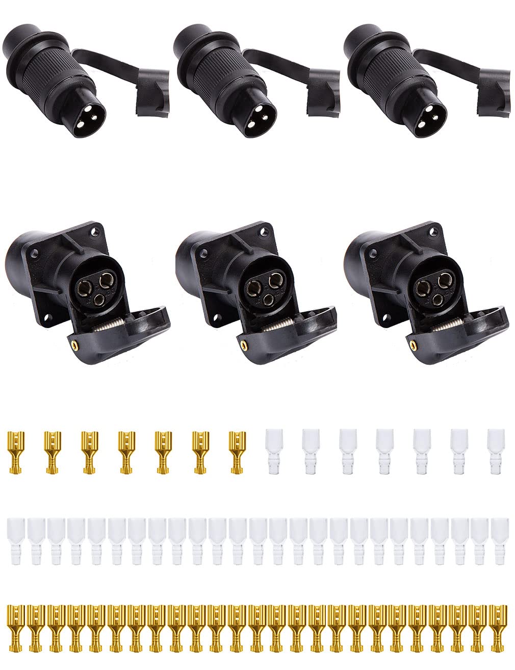 SPARKMOTO 3 Stück x 3 Polig Traktor Stecker Steckdose 12V 24V, Wasserdicht 3 poliger stecker 12v Traktor und 3 polige Steckdose,Traktor 3 poliger Stecker und 3 polige Traktor Steckdose(3 Stück) von SPARKMOTO